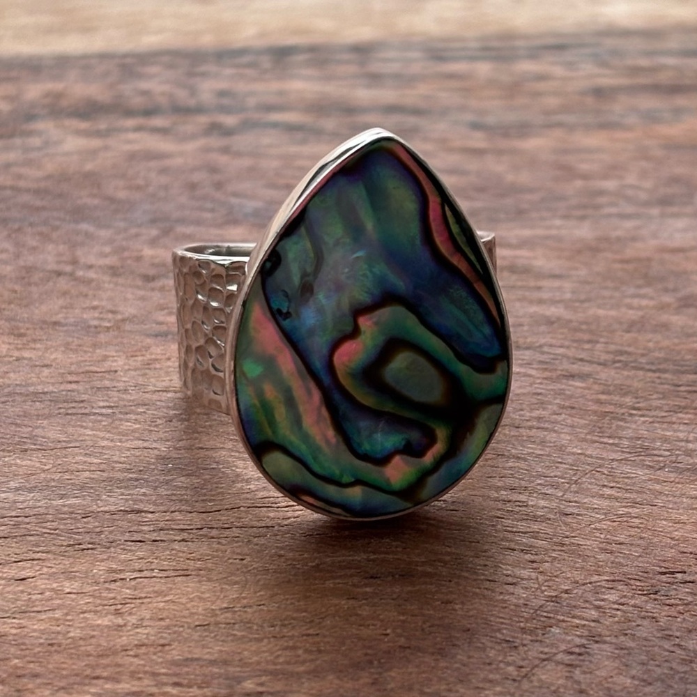 Large Bright Abalone Shell Sterling Silver Ring size 8 - Picture 2 of 8